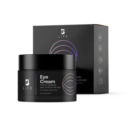 Crema para Ojos de 90 ml. Hidratante con Cafeína, Ácido Hiaulorónico y Extracto de Aloe Vera, Skincare de Ojos Antiarrugas. Eye Cream B Life.