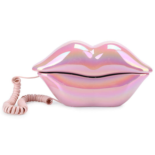Teléfono Rosa galvanizado en Forma de Labio, Almacenamiento de números de Soporte WX-3016 Teléfono Fijo de Moda, teléfono de Escritorio en casa Teléfono con Cable para