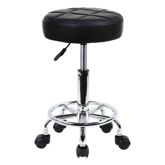 KKTONER Sillas giratorias de Piel sintética con Ruedas Taburetes giratorios Redondos de Altura Ajustable con reposapiés para SPA Masaje Tatuaje Salón Pequeño Negro