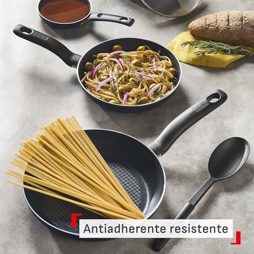 Batería de Cocina T-fal Negro con Antiadherente Easy Glide y Termo Señal