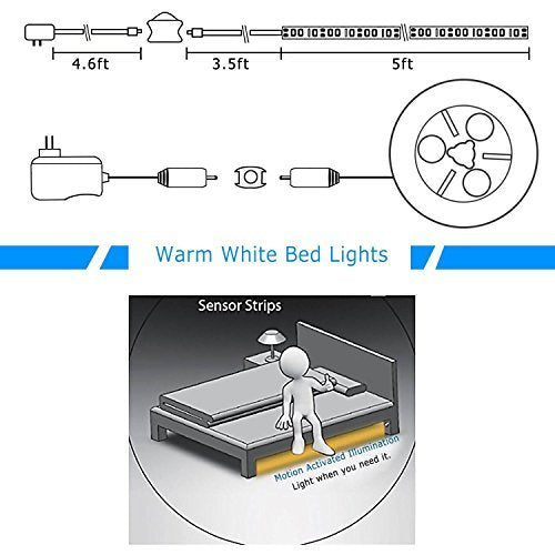 Luz de Cama LED Flexible Vansky Cálida con Sensor de Movimiento y Temporizador de Apagado Automático