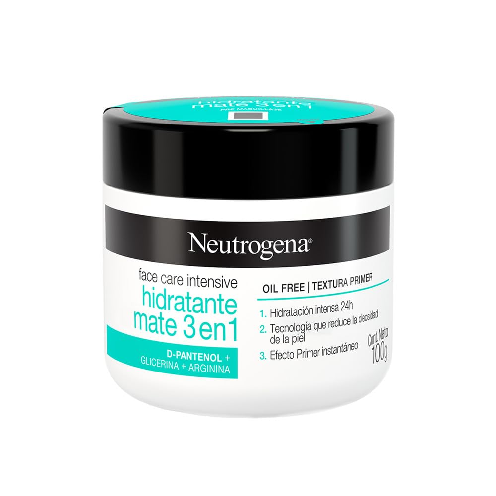 Crema Hidratante Facial Mate 3 en 1 Neutrogena Face Care Intensive D Pantenol 100g + Gel Limpiador Facial Purified Skin Ácido glicólico 150 g
