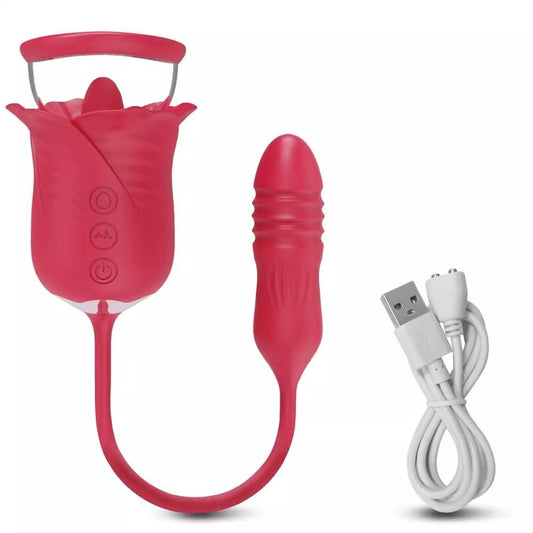 BFEELBDSM - Juguete sexual de rosa para mujer - Estimulador sexual 3 en 1 para mujeres con 7 lamiendo la lengua y 3 vibradores de empuje para adultos, juguetes sexuales para parejas, vibradores de