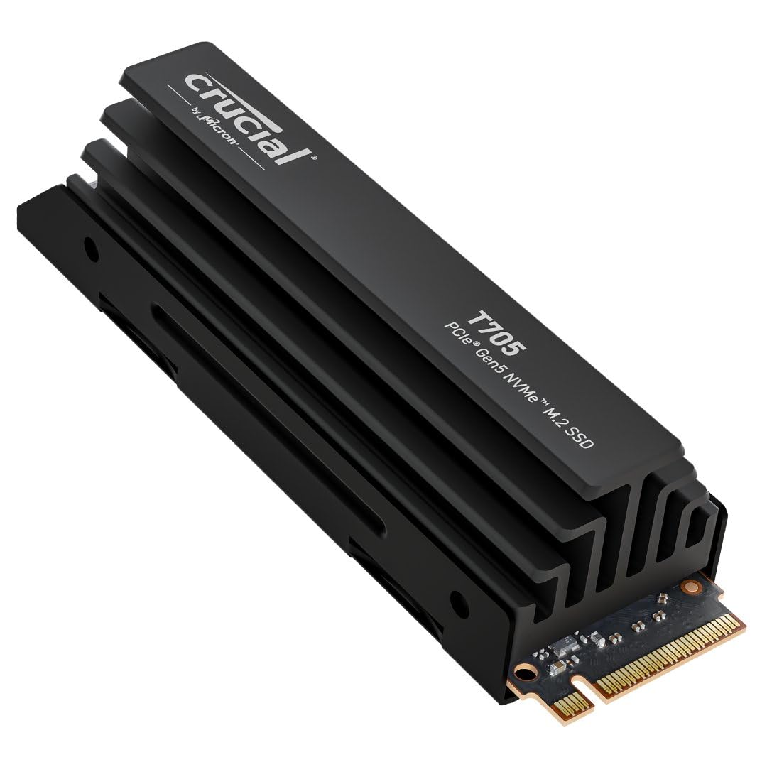 Crucial T705 1TB PCIe Gen5 NVMe M.2 SSD con disipador térmico - hasta 13.600 MB/s - Listo para Juegos - Unidad Interna de Estado sólido (PC) - +1mo Adobe CC - CT1000T705SSD5