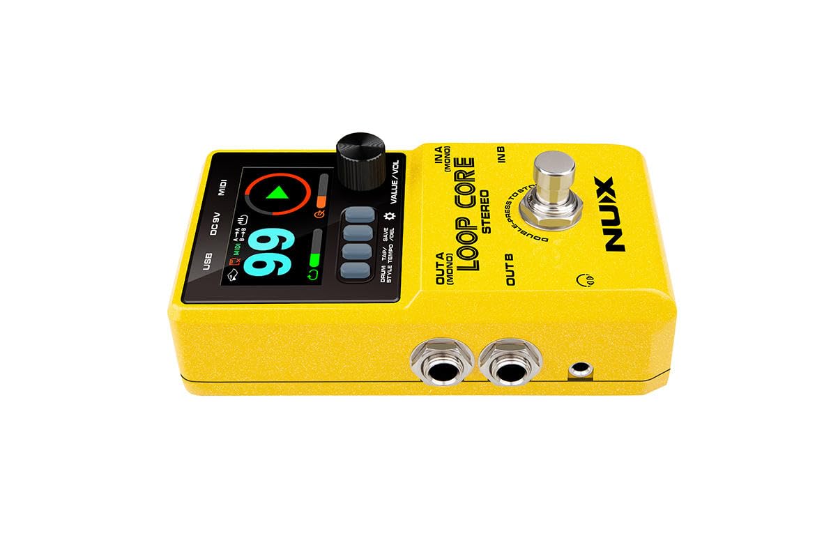 Pedal de Sonido de Guitarra NUX Loop Core Amarillo con Grabación de 6 Horas y Control MIDI