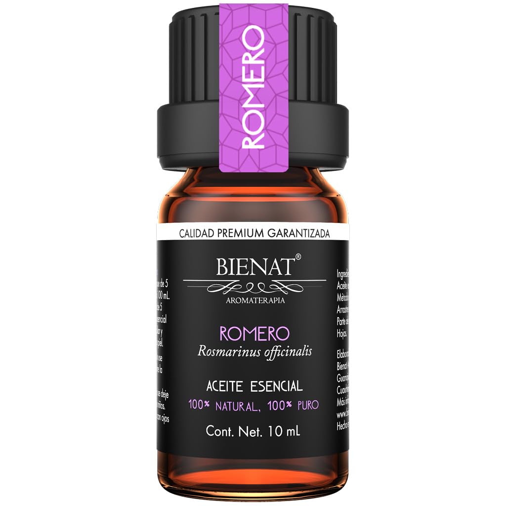 BIENAT AROMATERAPIA Aceite Esencial de Romero 10mL | 100% Puro y Concentrado | Ideal para Difusor de Aromas, Humidificador, Aromaterapia, Masajes, Meditación, Jabones y Velas | Esencia Natural en Gotas