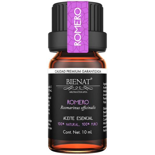 BIENAT AROMATERAPIA Aceite Esencial de Romero 10mL | 100% Puro y Concentrado | Ideal para Difusor de Aromas, Humidificador, Aromaterapia, Masajes, Meditación, Jabones y Velas | Esencia Natural en Gotas