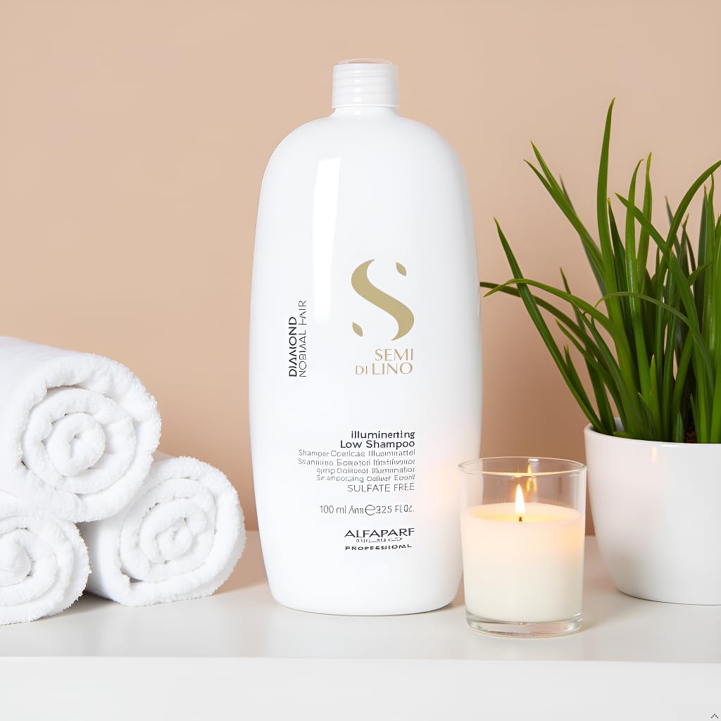 Alfaparf Milano Semi Di Lino Diamond Shine Illuminating Low Shampoo - Sulfate Free - For Normal Hair - SLS, Paraben and Paraffin Free - Safe on Color Treated Hair - Professional - 33.8 fl. oz.