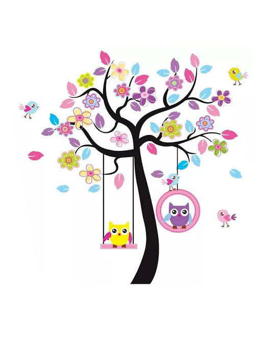 Vinil Decorativo Infantil DaraBaby Árbol Búhos Columpio para Niños