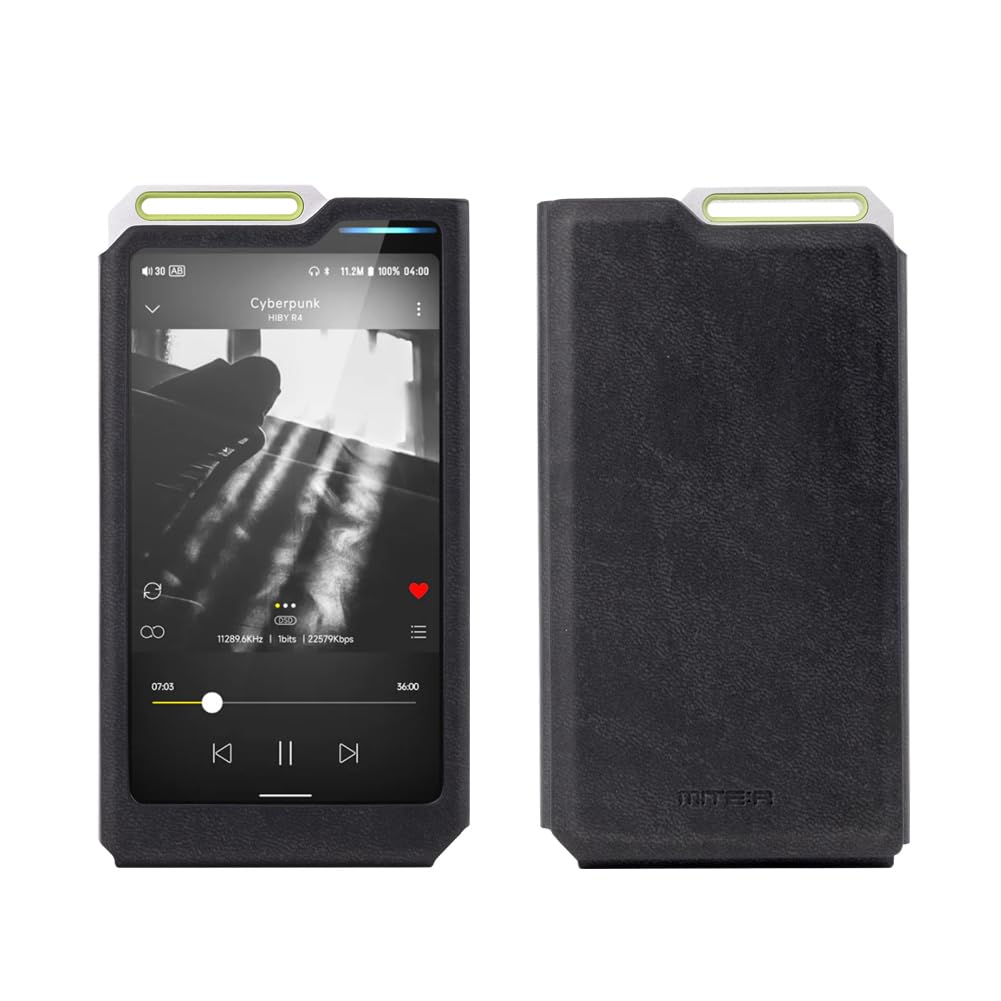 MITER - Funda para HiBy R4, Hecha a Mano de Piel sintética sintética para hibyr4 (Negro)