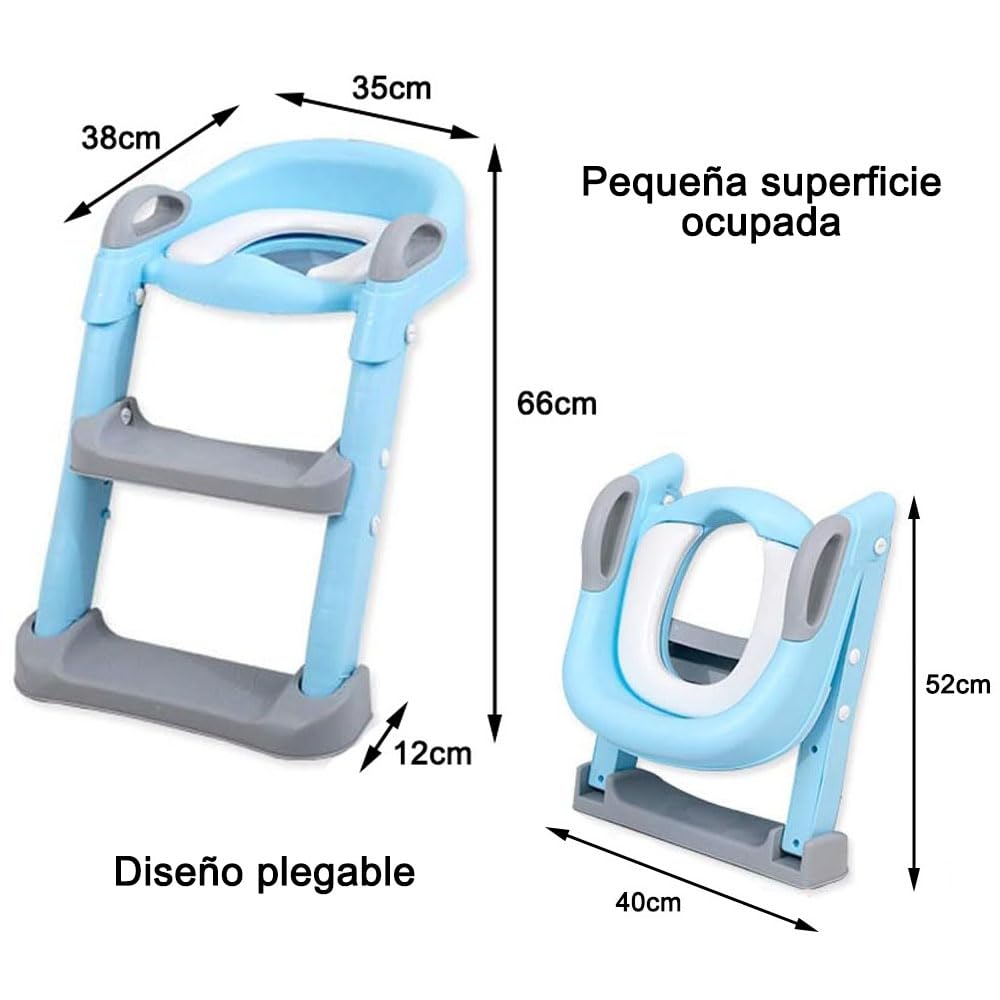 Jiula Asiento de Entrenamiento para Baño con Escalera Antideslizante - Asiento Entrenador para Baño Niño, Taburete Plegable Infantil para Taza, con Acolchonado, Asiento Ergonómico Azul, A, Cojín Duro