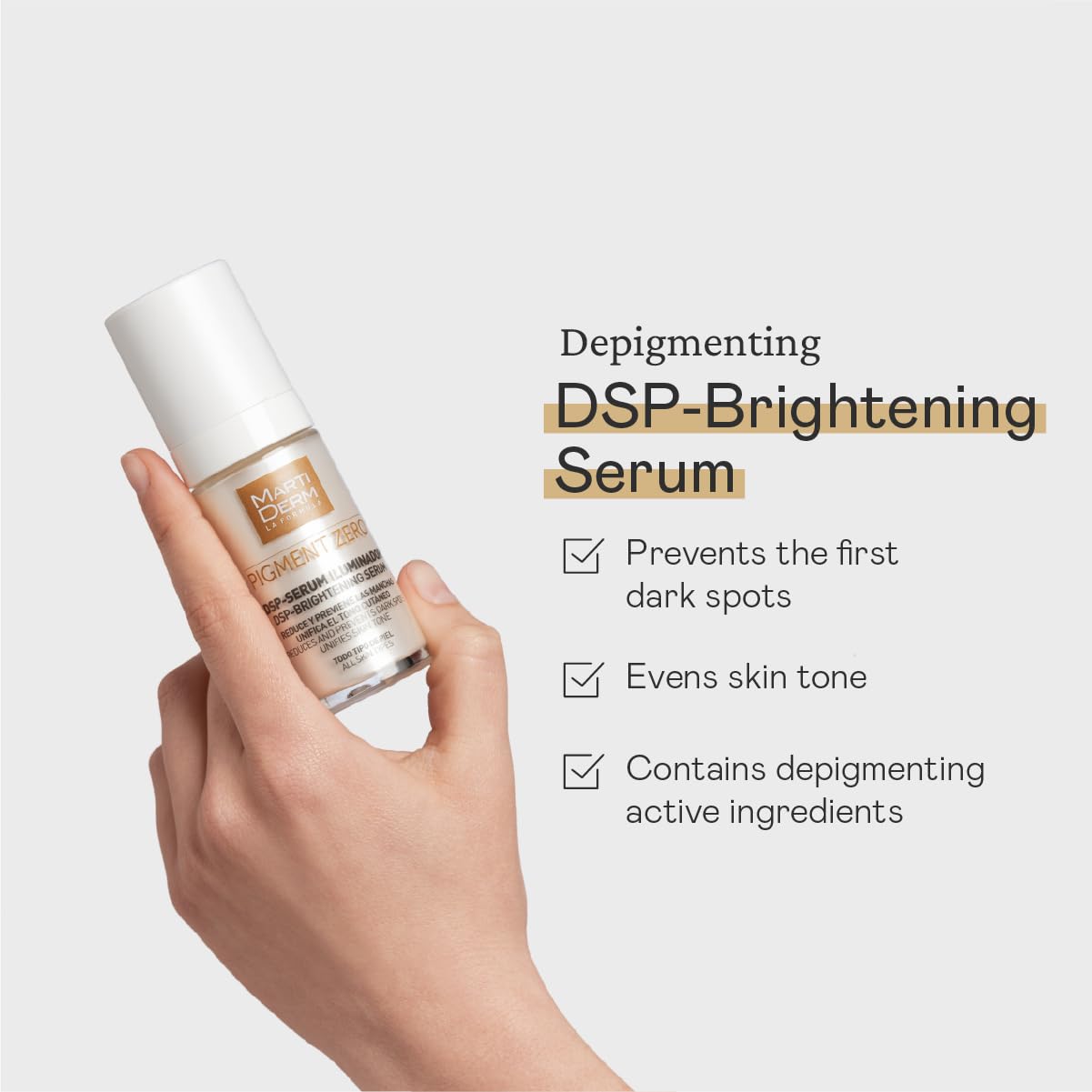 MartiDerm Pigment Zero DSP Sérum facial iluminador despigmentante Suero facial previene y reduce las primeras manchas. Hexilresorcinol + Genisteína + Ácido fítico - 30 Ml