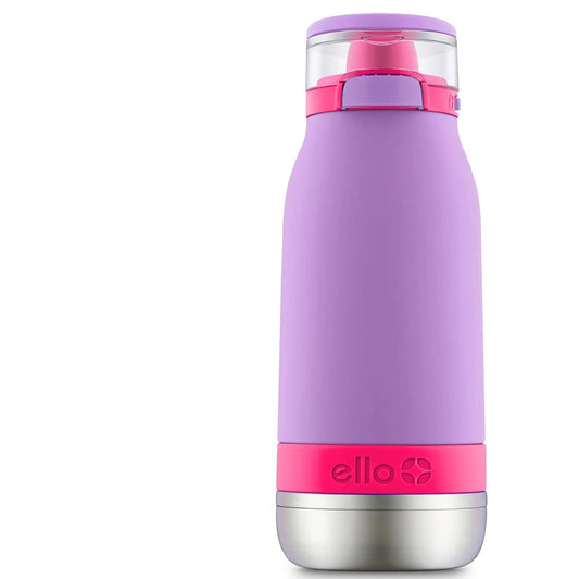 Ello Emma - Botella de agua de acero inoxidable aislada al vacío para niños, 410 ml (morado)