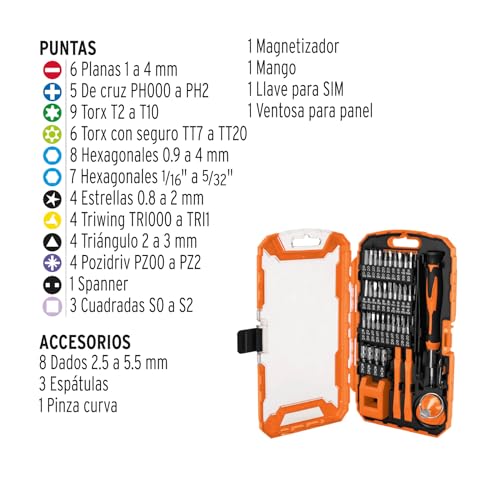 Juego de Herramientas Truper Naranja para Reparación de Celulares y Dispositivos Electrónicos