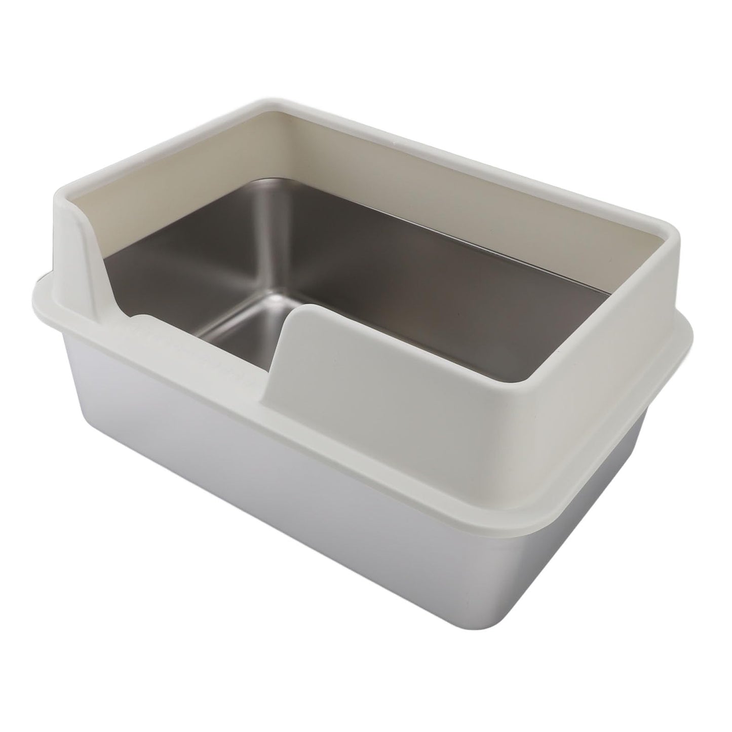 Bandeja de Grande de Acero Inoxidable, Caja de de Metal XL con Tapa a Prueba de Salpicaduras y Pala para Todos los Gatos, Fácil de Limpiar, No Pegajosa (Blanco Talla