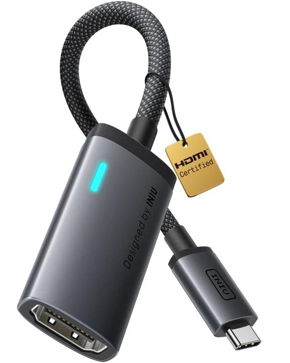 Adaptador USB C a HDMI INIU Plata 4K@60Hz para MacBook, iMac, iPad Pro, iPhone, Samsung Galaxy, Steam Deck, Monitor de Juegos, Proyector, Portátil