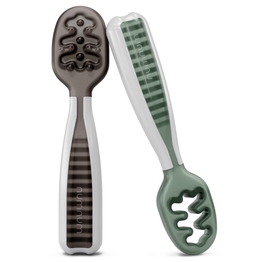 Set de Cucharas para Bebé NumNum Storm Gray/Glacier Green de Silicona Sin BPA para Niños de 6 Meses+