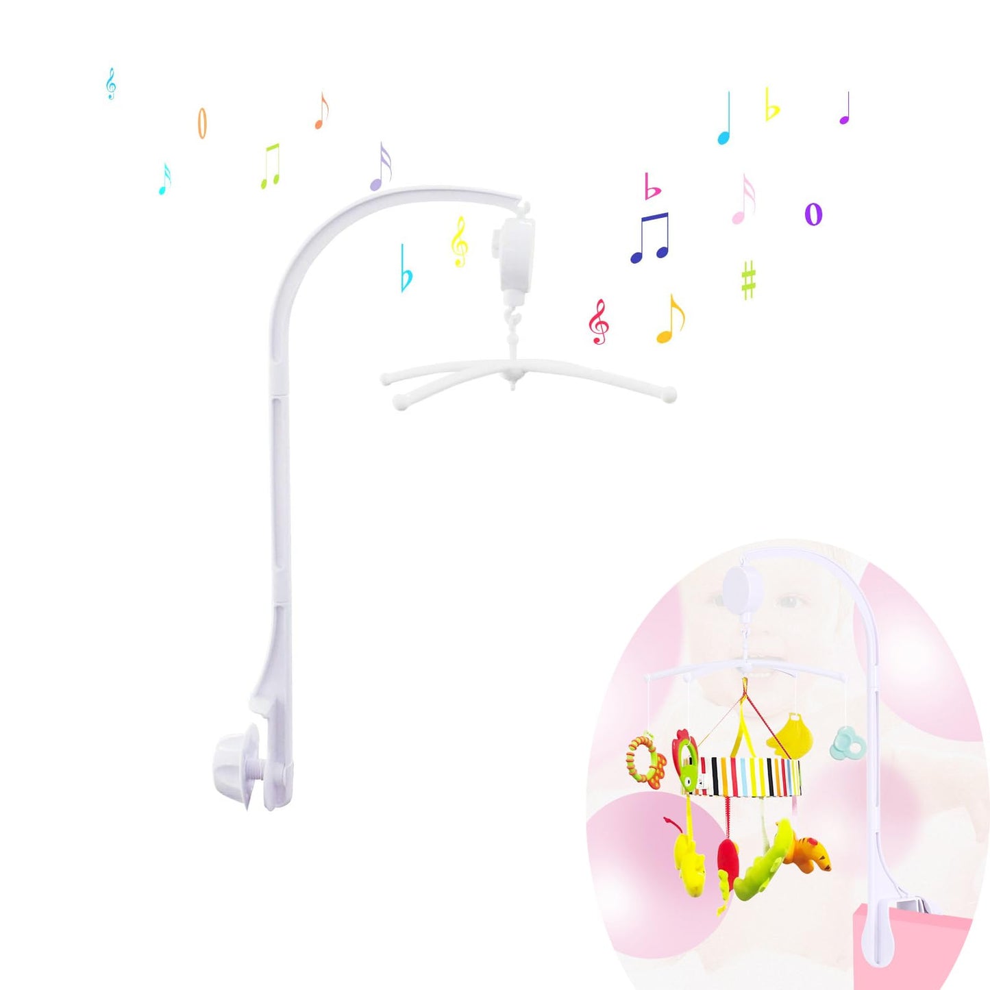Alovexiong - Caja de música para cuna de bebé (66 cm), color blanco