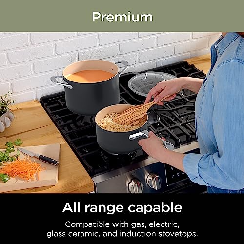 Juego de Ollas y Sartenes de Cerámica Ninja Gris de 9 Piezas Antiadhesivas y Apta para Horno e Inducción
