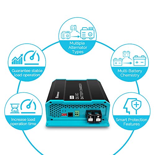 Renogy Cargador de batería a bordo de 12 V 20 A CC a CC para inundados, gel, AGM y litio, utilizando carga multietapa en caravanas, vehículos comerciales, barcos, yates, 20 A
