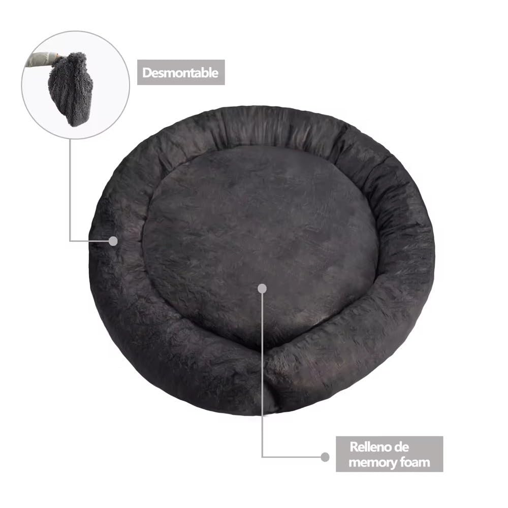 HANESHER Cama Ortopédica para Perro Grande – Memory Foam Antiestrés con Felpa Suave, Base Antideslizante + Bolsa de Regalo – Ideal para Mascotas con Dolor Articular (Gris)