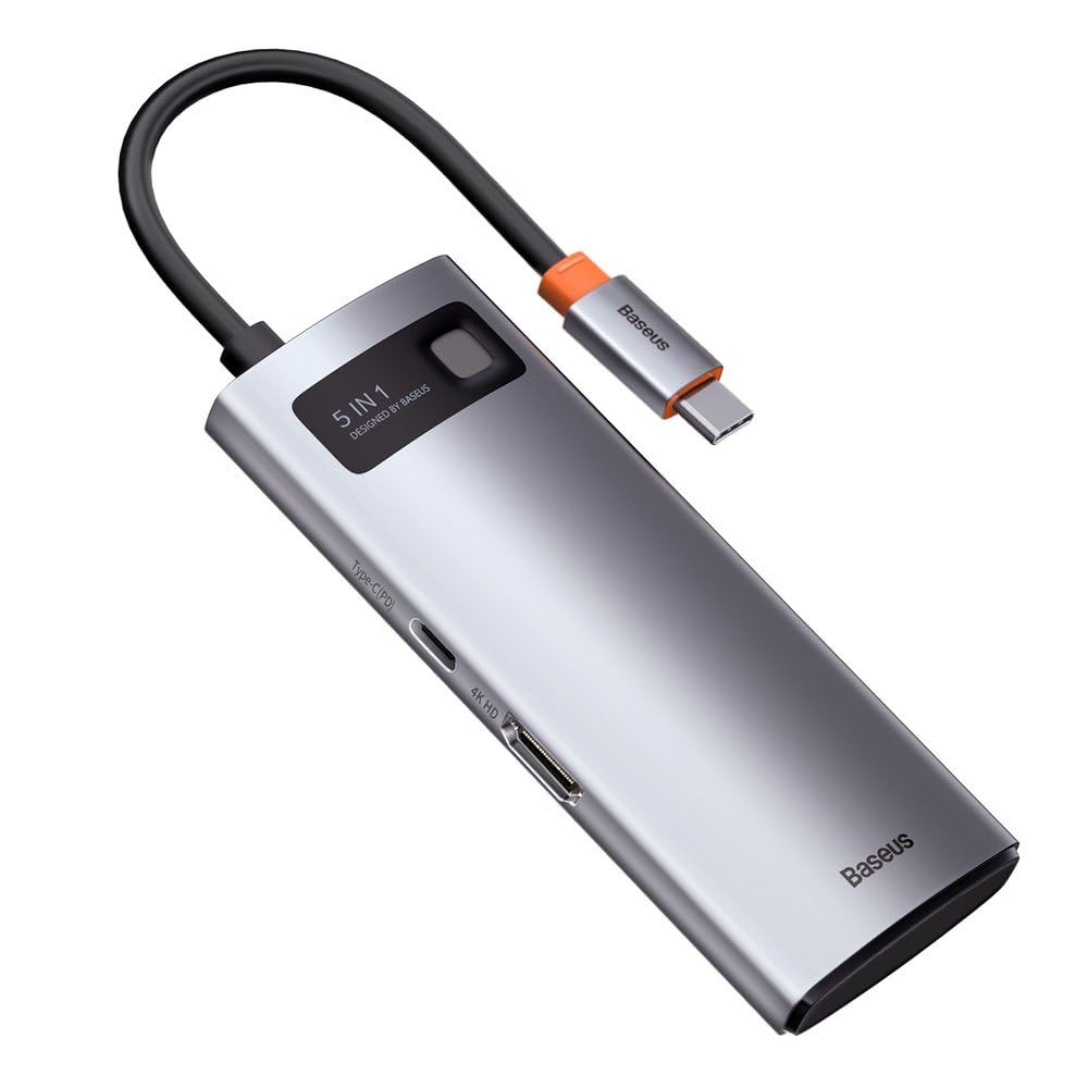 Baseus HUB Adaptador Tipo C Multifuncional 5 en 1 de la Serie Metal Gleam, Gris