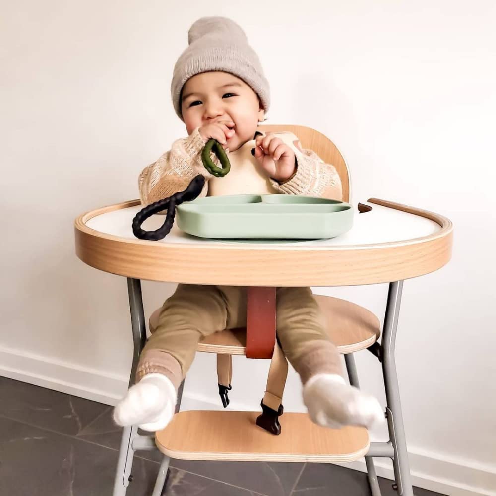 Itzy Ritzy Silicone Spoon & Fork Set; Baby Utensil Set Features A Fork and Spoon with Looped, Braided Handles; Made of 100% Food Grade Silicone & BPA-Free; Ages 6 Months and Up, Camo and Midnight