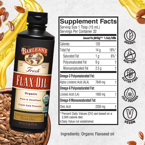 Barlean's Organic Oils Fresh Flax Oil, 16-Ounce Bottle