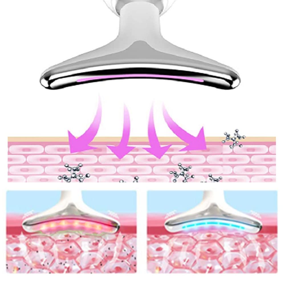 Masajeador Facial Cuello, 3 Modos Calentado Dispositivo de Belleza Facial con Luz LED, USB 7000 veces/min Máquina Belleza Facial Electrico, Antiarrugas, Antienvejecimiento, Limpieza Profunda Piel