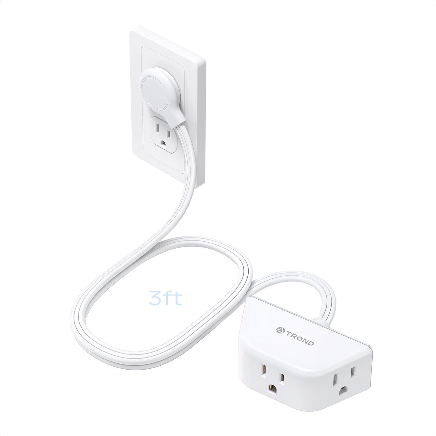 TROND Cable de extensión Plano Corto de 0,9 m, regleta de Enchufe Plano de 3 Clavijas con conexión a Tierra y 3 Salidas, Cable de alimentación de calibre16 13A Travel Cruise Essentials