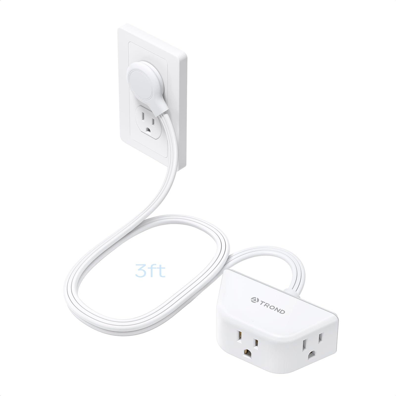 TROND Cable de extensión Plano Corto de 0,9 m, regleta de Enchufe Plano de 3 Clavijas con conexión a Tierra y 3 Salidas, Cable de alimentación de calibre16 13A Travel Cruise Essentials