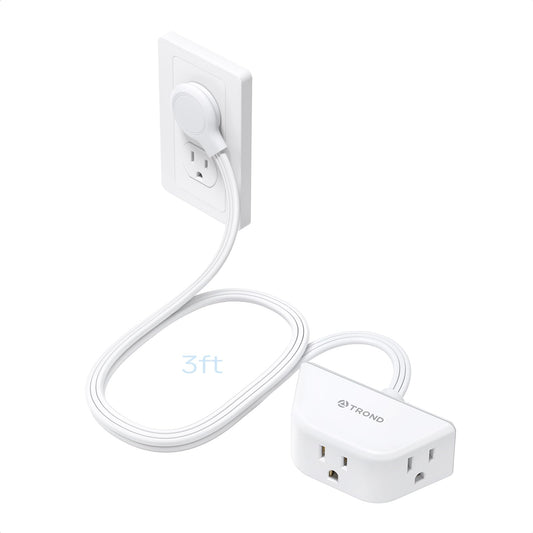 TROND Cable de extensión Plano Corto de 0,9 m, regleta de Enchufe Plano de 3 Clavijas con conexión a Tierra y 3 Salidas, Cable de alimentación de calibre16 13A Travel Cruise Essentials