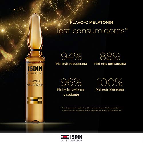 ISDIN Isdinceutics Flavo-C Melatonin Sérum Reparador de Noche, Ayuda a Estimular las Defensas Antioxidantes de la Piel Durante la Noche Monodosis 30 x 2ml