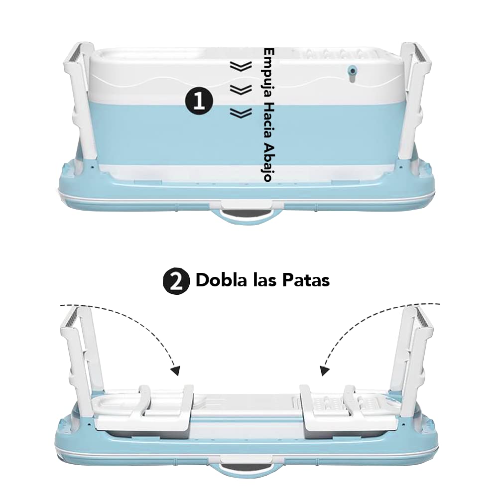 LURKO Tina de Baño Adulto 1.5 m, Plegable con Doble Drenaje y 2 Cojines