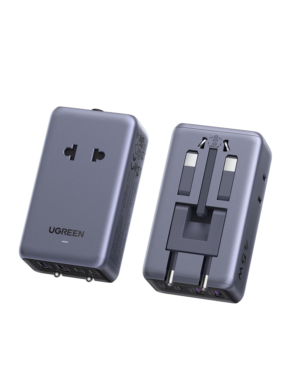 Adaptador Universal de Viaje UGREEN Europeo PD 45W GAN 6 en 1