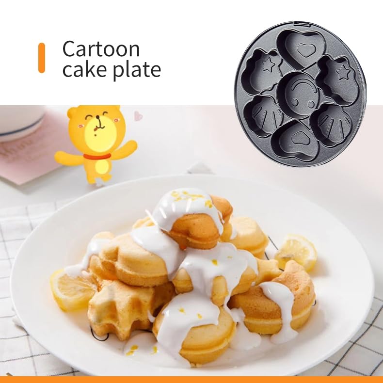 KOLENSA Donut Maker, 3 en 1 máquina eléctrica de pasteles de dibujos animados, tostador de postre desmontable para sándwich, con 3 platos antiadherentes intercambiables extraíbles, para desayuno por