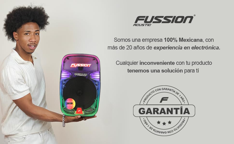 FUSSION ACUSTIC Bafle Recargable 8" PBS-8027 con Micrófono y Trípode | Bocina Bluetooth 8000W, LED Multicolor, USB, MicroSD y FM