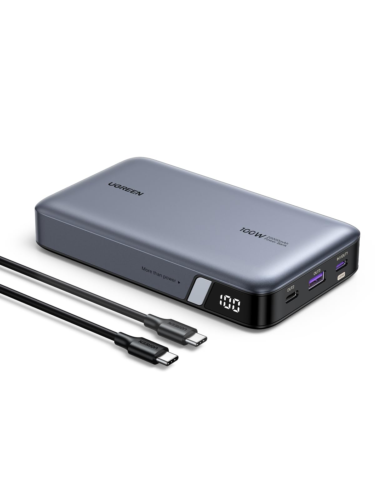 Power Bank UGREEN Negro Carga Rápida 100W 20000mAh USB C con 3 Puertos y Pantalla Digital