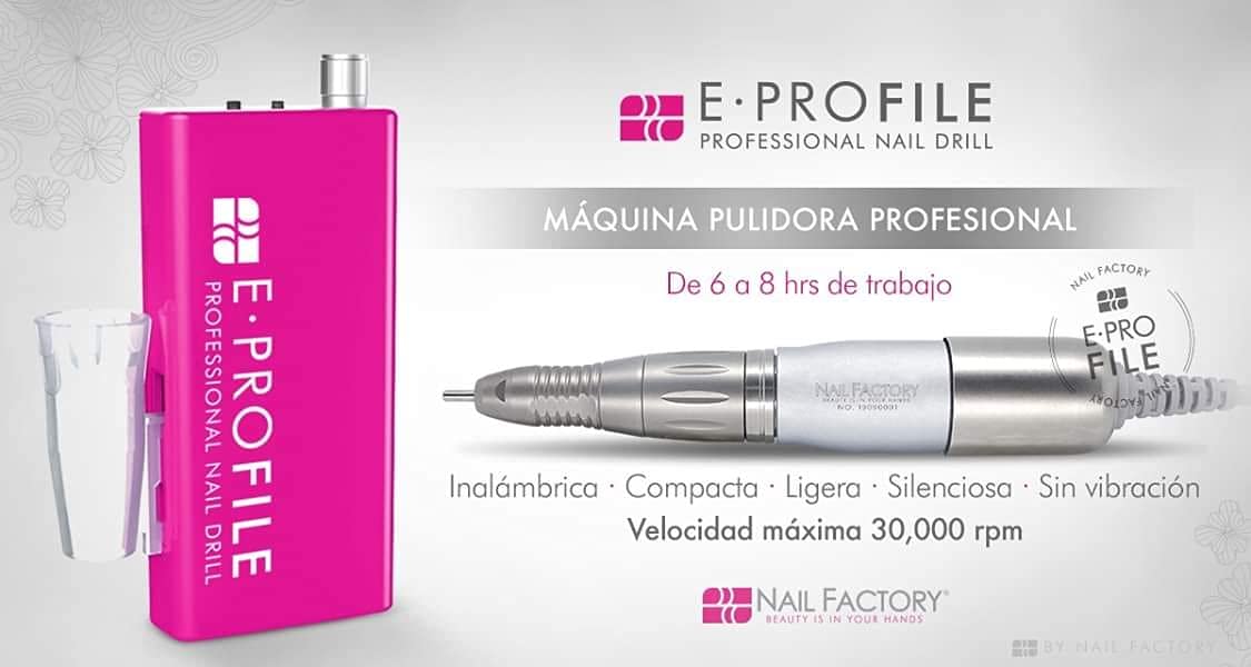NAIL FACTORY - E PROFILE Pulidora de Uñas Portátil para Manicure y Pedicure - Taladro Para Uñas - Drill de Uso Profesional, ROSA, 30 000 RPM Potencia, Velocidad Variable