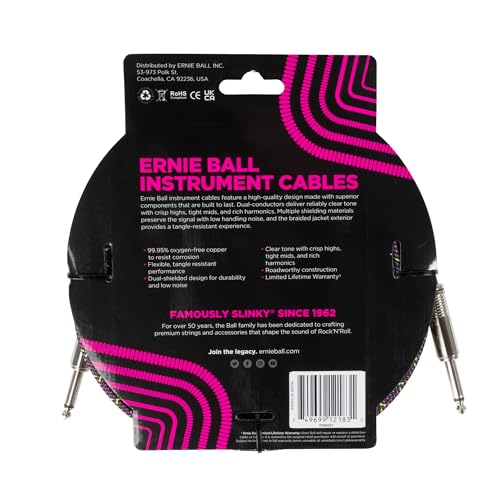 Cable Trenzado para Instrumentos Ernie Ball Pitón Morado 5,5 m Recto/Recto
