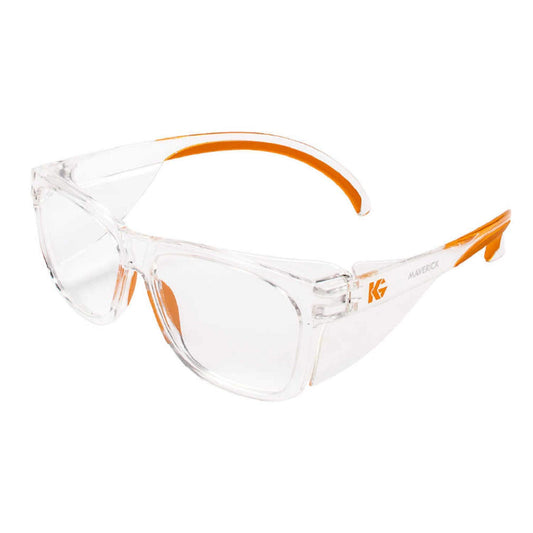 KleenGuard™ V30 Maverick - Protección ocular (49301), con revestimiento antivaho KleenVision™, lentes transparentes, marco transparente con puntas naranjas (cantidad 1)