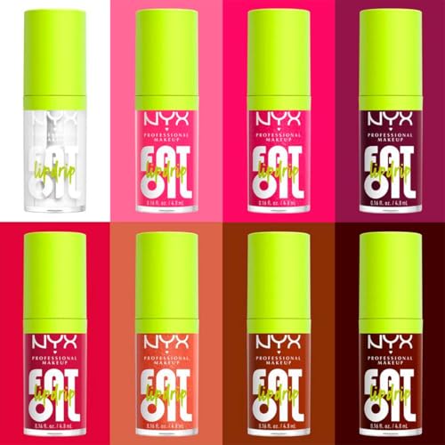 NYX Professional Makeup, Fat Oil Lip Drip Gloss, 4.8ml. Tono: Scrollin. Brillo labial hidratante con efecto jugoso hasta por 12 horas. Infusionado con aceite de aguacate, mora y frambuesa para una sensación no pegajosa. Fórmula vegana.