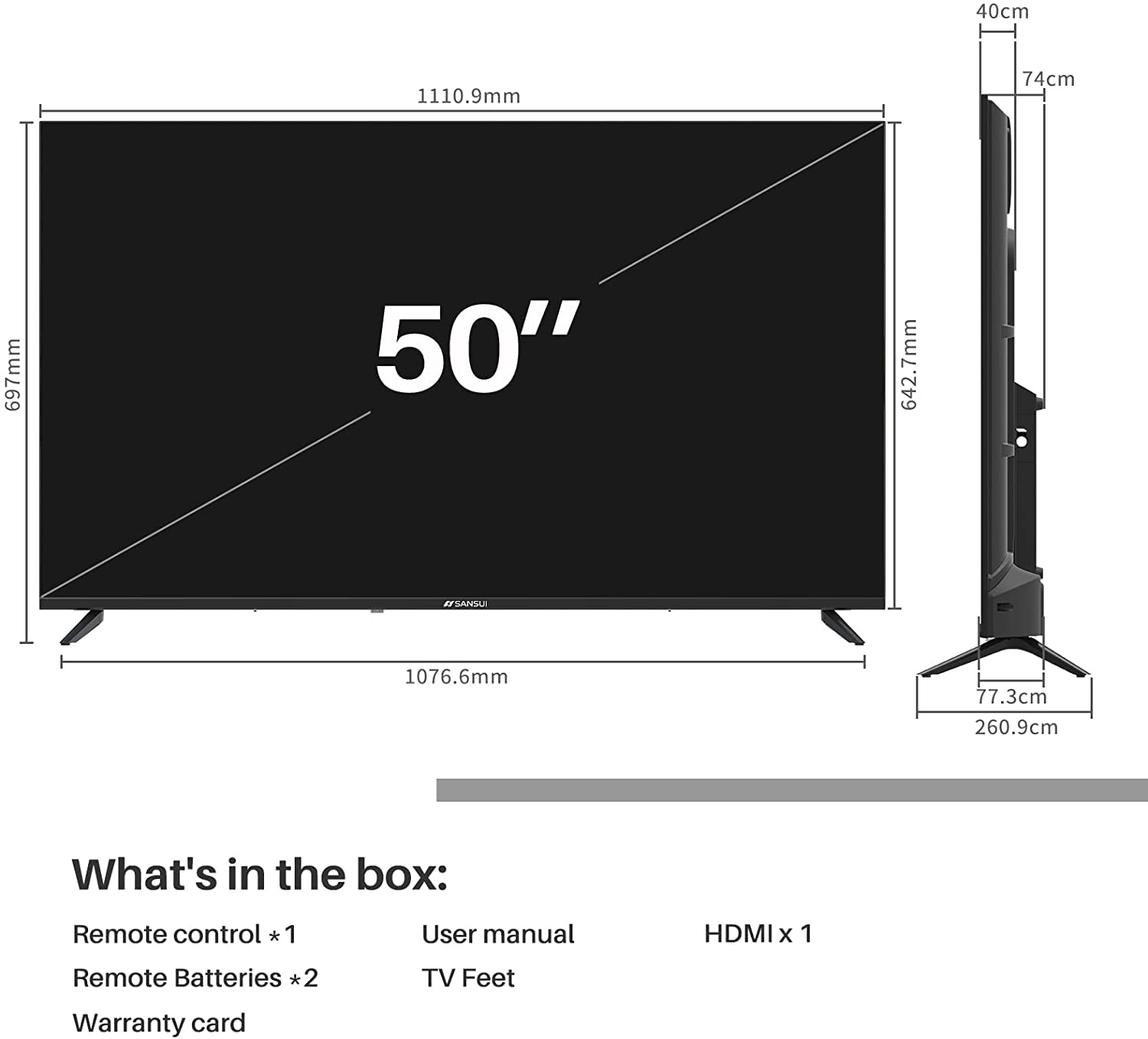 SANSUI Android TV Google Assistant, Control de Voz (50" WiFi UHD 4K)