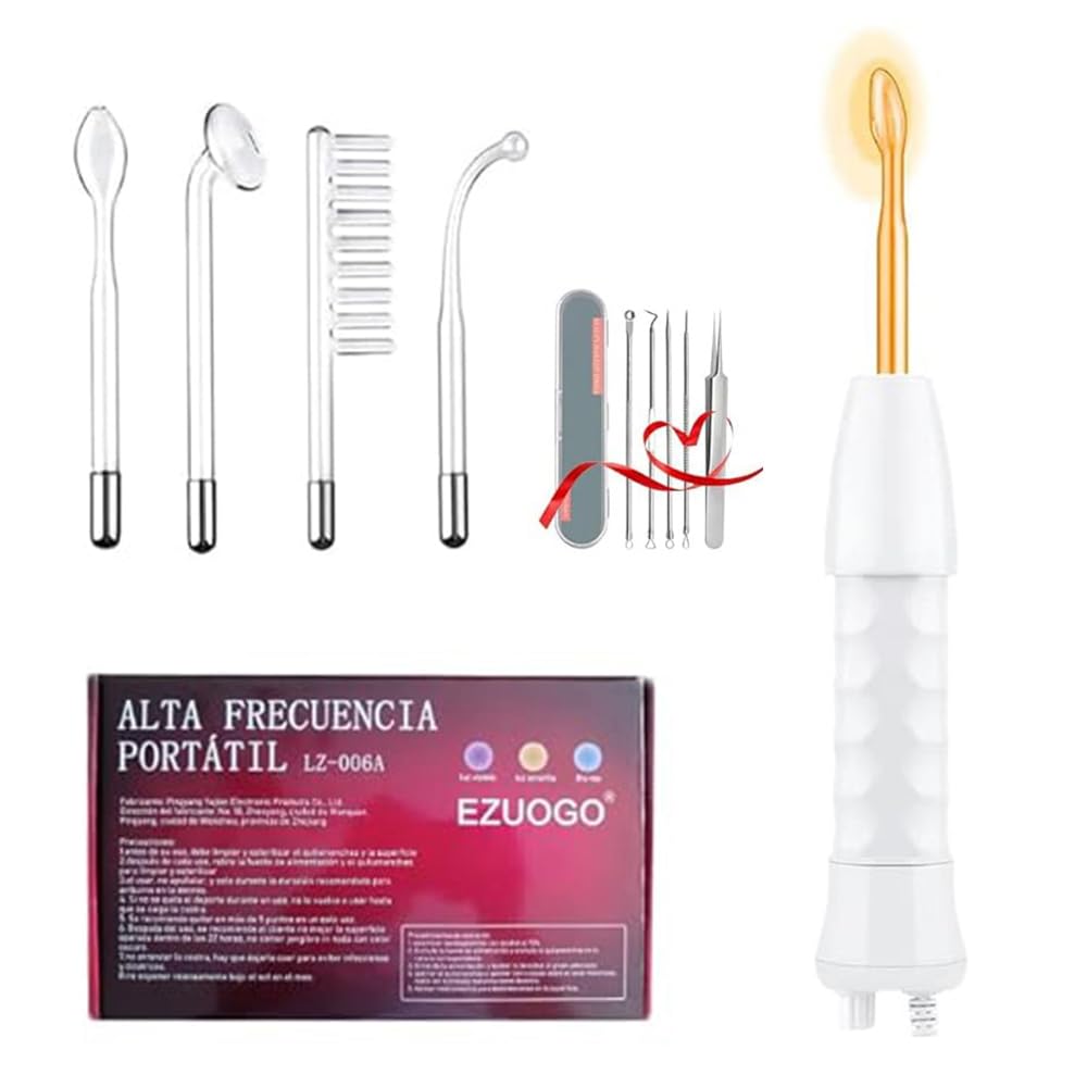 Alta Frecuencia Facial, Radiofrecuencia Facial para Estiramiento de La Piel Que Elimina el Acné. Portable Handheld Aparato de Radiofrecuencia Facial, Alta Frecuencia. Maquinas Faciales de Alta Frecuencia para Quitar Arrugas, Acné con 4 Electrodos (Luz nar