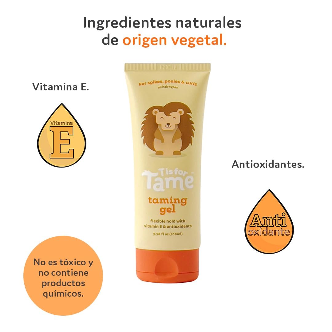 T is for Tame Gel para Cabello Bebé, Niños, Niñas y Familia | Natural, Orgánico, Vegano, Sin sulfatos y Parabenos, Cruelty Free | Para Cabello Rizado y todo Tipo | Vitamina E y Antioxidantes 100ml