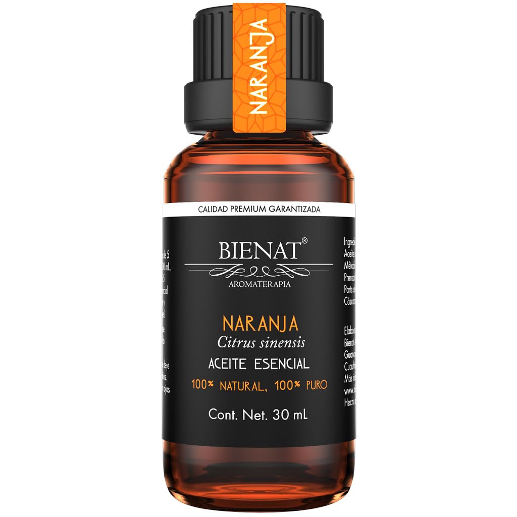BIENAT AROMATERAPIA Aceite Esencial de Naranja 30mL | 100% Puro y Concentrado | Ideal para Difusor de Aromas, Humidificador, Aromaterapia, Masajes, Meditación, Jabones y Velas | Esencia Natural en Gotas