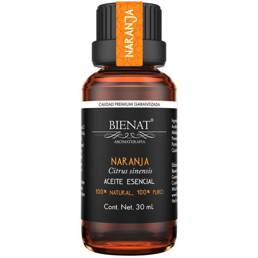 BIENAT AROMATERAPIA Aceite Esencial de Naranja 30mL | 100% Puro y Concentrado | Ideal para Difusor de Aromas, Humidificador, Aromaterapia, Masajes, Meditación, Jabones y Velas | Esencia Natural en Gotas