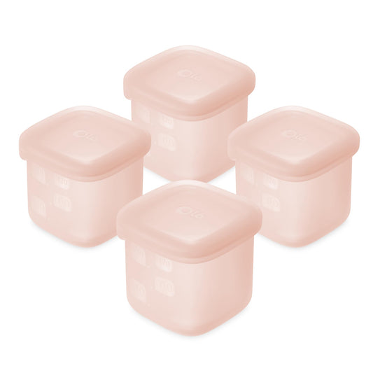 Olababy Clear Sense - Contenedores de almacenamiento de silicona, 4 unidades para alimentos de bebé, aperitivos, fórmula, puré, salsa y más, micro plástico y sin BPA, esenciales para la guardería para