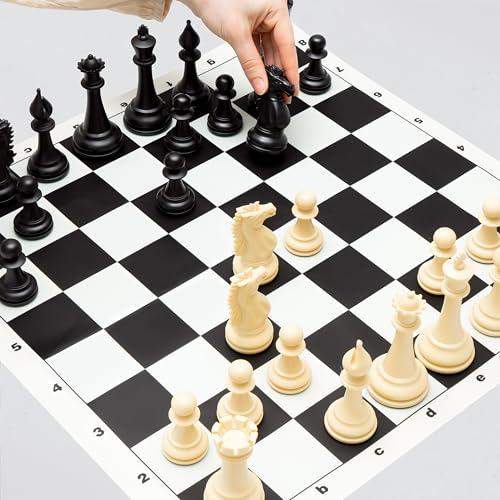 Best Chess Set Ever 4X Juego de Ajedrez Profesional Cuádruple Peso (Rey de 11,4 cm), Tablero Silicon Reversible 50x50 cm, Piezas Modernas Staunton Ponderadas, Ajedrez de Torneo para Adultos y Niños