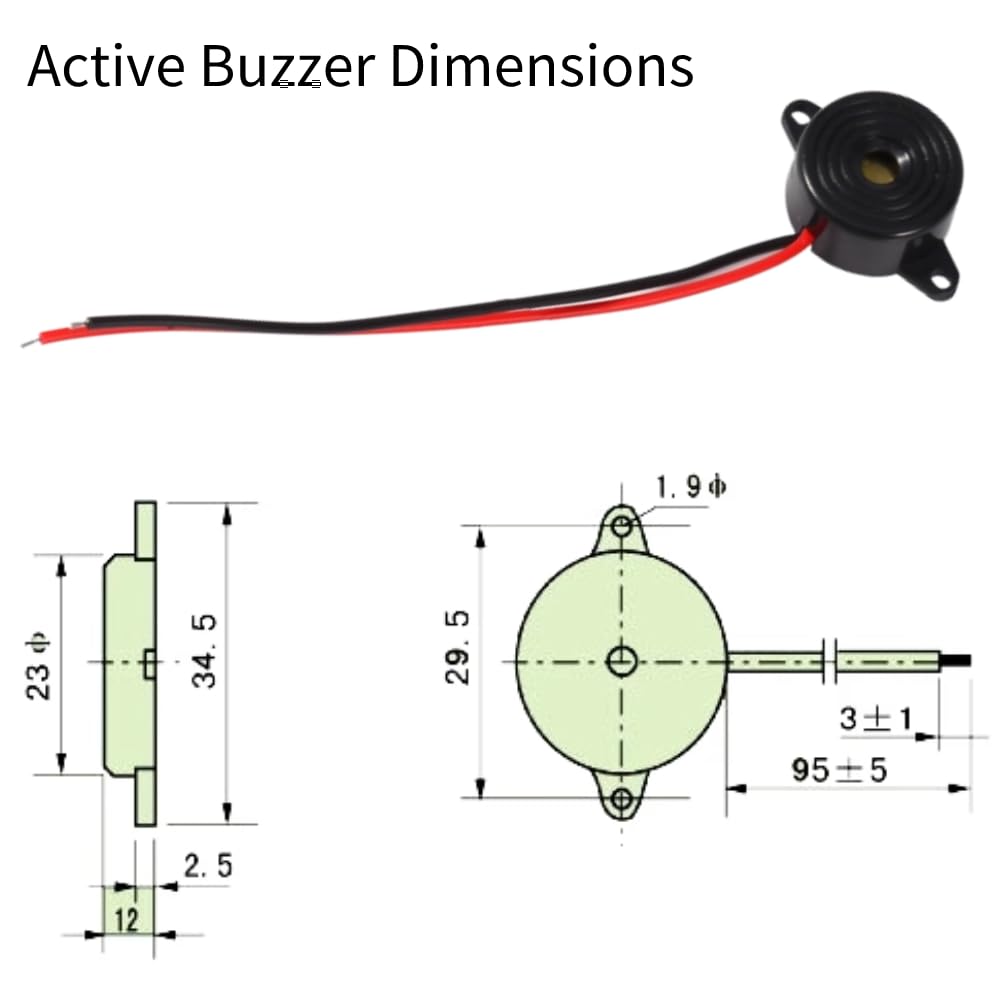 Hilitand Zumbador piezoeléctrico de la Alarma de 3-24V DC Tono electrónico del Reloj Alarma Continua Longitud de Cable de la Sirena 100m m